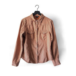 H&M Faux Suede Camel Button-Up Shirt Women's Size 12
